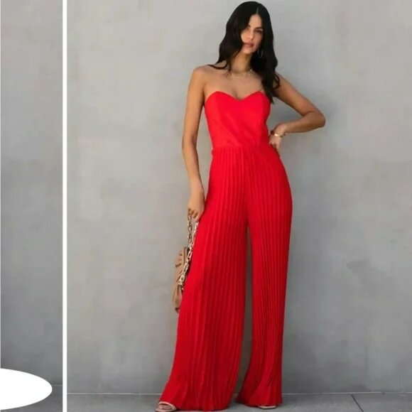 DO+BE Pants - NWT DO+BE Faux Leather Red Bodice Pleated Jumpsuit.  Sz XL